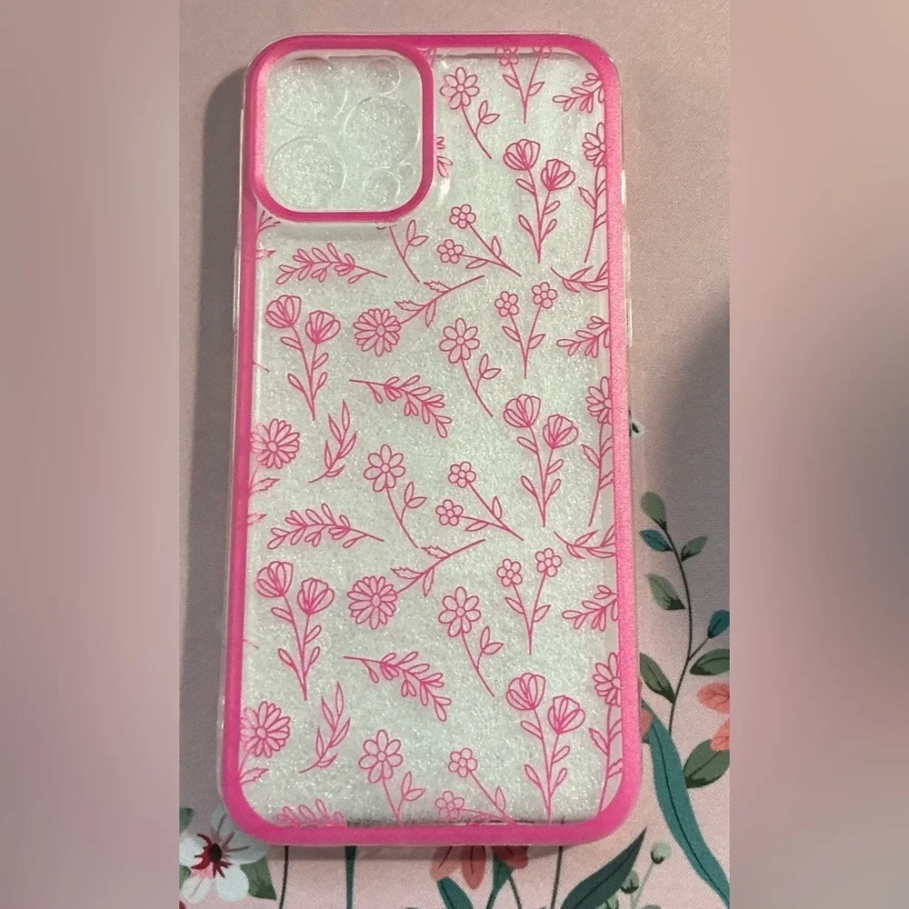 Floral Pink & Clear Phone Case / I Phone 12 Pro Max
